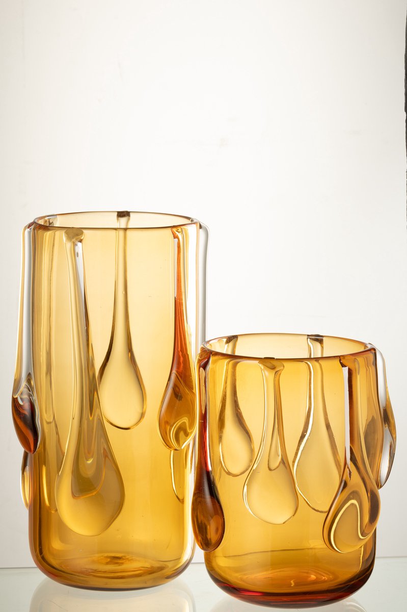 J-Line vaas Drippy - glas - amber - large - 33 cm hoog Geel