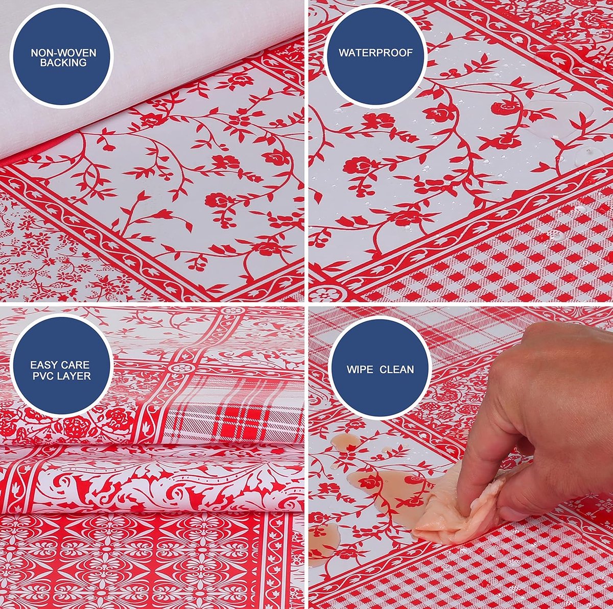 Goodivery ® Tafelkleed van tafelzeil wasbaar vierkant 140 x 200 cm rood