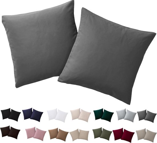 Kussensloop 40 x 60 cm, set van 2, hoofdkussenslopen, 40 x 60 cm, antraciet, voor kussens, 100% microvezel, strijkvrij en kreukvrij, met ritssluiting