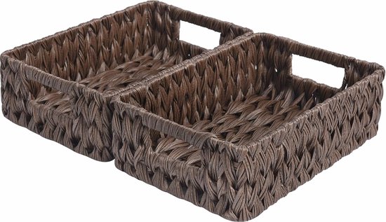 Grote rieten mand, rechthoekig met houten handgrepen voor planken, opslag van waterhyacintmanden, natuurlijke manden voor organisatie, rieten manden voor opslag, 39,4 x 27,4 x 15,7 cm