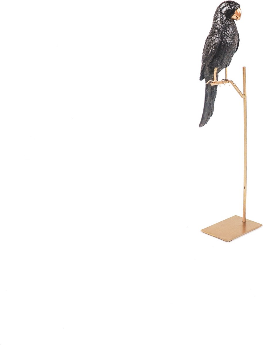 Housevitamin Papegaai op Stok - Design Eyecatcher - Goud - Zwart - 9x10x44 cm - 1 stuk