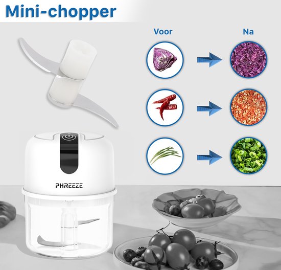 Mini Hakmolen Elektrisch - 250ML - Foodprocessor - Groentesnijder - USB Oplaadbaar - Portable Chopper - Blender - Keukenmachine - Draadloos van Easyvoor — afbeelding 2