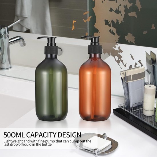 Navulbare Shampoo- en Douchegelflessen - 500 ml - 2 stuks - Bruin - Kunststof — afbeelding 2