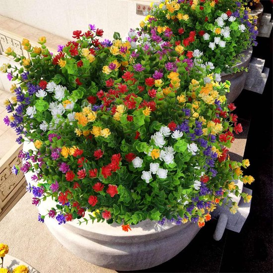 20 bundels kunstbloemen zijden bloemen buitendecoratie, UV-bestendig faux outdoor plastic groen struiken planten kunstmatige nepbloemen hangende plantenbak huis tuin decor (roze