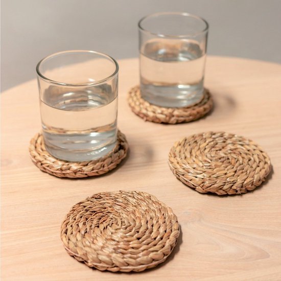 Decorasian Placemat van zeegras - waterhyacint, set van 8 tafelset afwasbaar 35 cm tafelonderzetters rond natuur