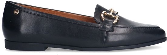 No Stress - Femme - Mocassins en cuir noir avec chaîne dorée - Taille 39