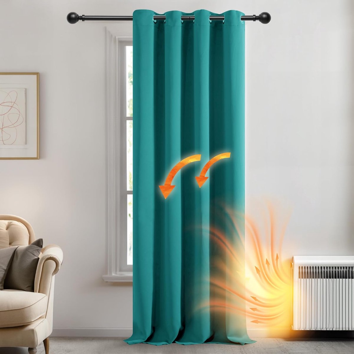 Azalia Verduisteringsgordijnen met Ringen, Turquoise, Thermische Gordijnpanelen met Blackout Stof voor Slaapkamer, 132x138 cm (B x H), 1 stu