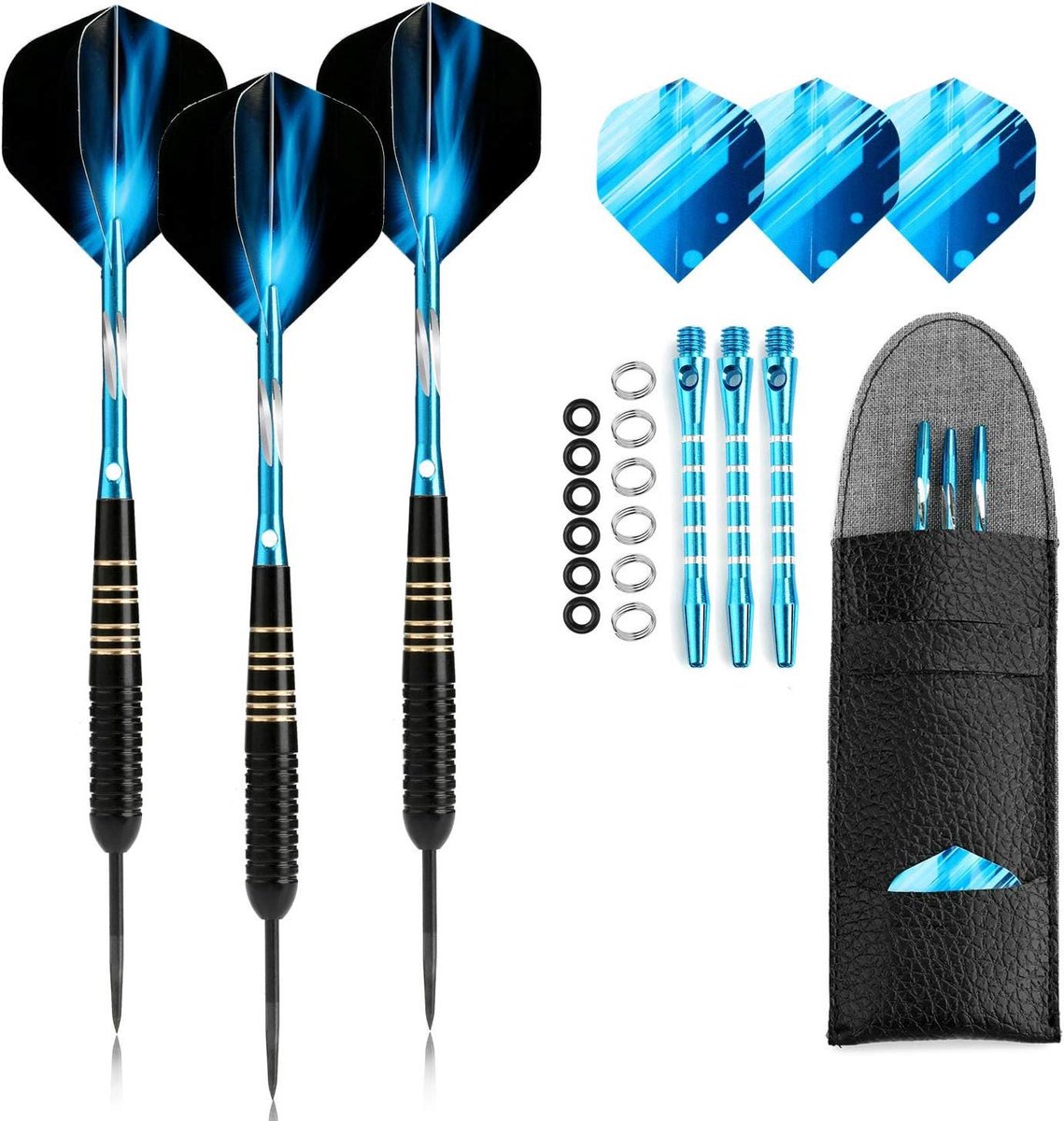 Professionele dartpijlen set - 3 stuks - blauw - 23 g - stalen tips