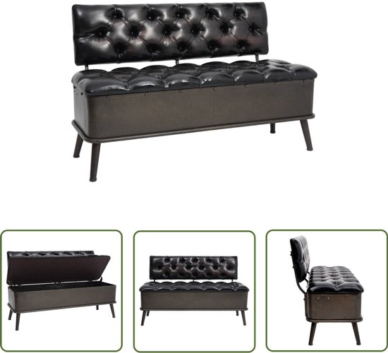 Banc de rangement vidaXL avec dossier 110 cm similicuir noir - Banc de rangement - Bancs de rangement - Coffre de rangement