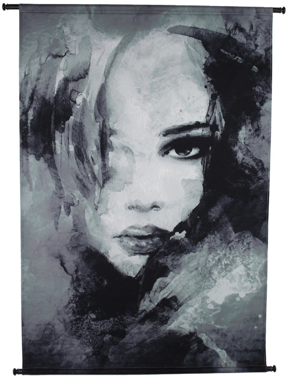 SVJ Vrouwengezicht Wanddecoratie - 105x136 cm - Velvet - Zwart/Wit