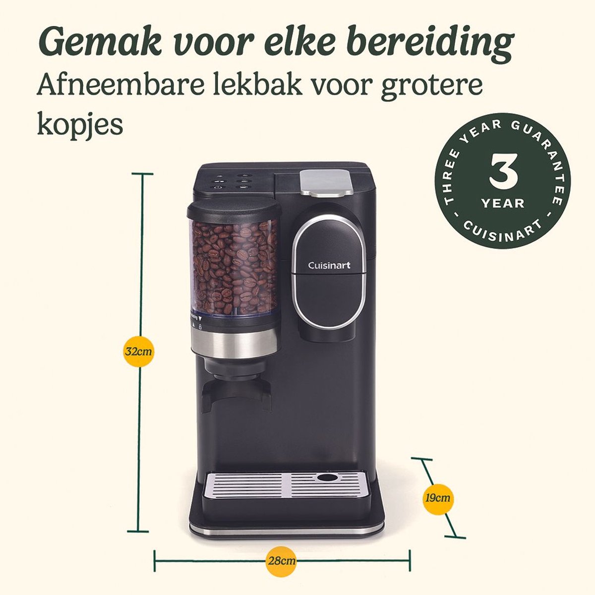 Cuisinart - Single Serve Koffiezetapparaat - Filterkoffie - Ingebouwde RVS koffiemolen - 3 kopgroottes - Herbruikbare filterpod - Zwart — afbeelding 3