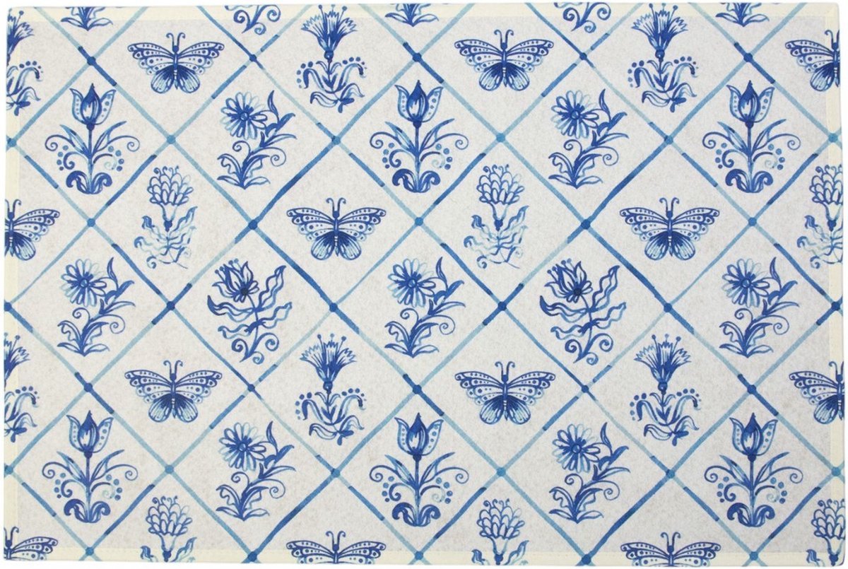 Deurmat Delfts blauw 75x50cm