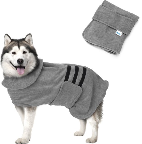 Nobleza Hondenbadjas - badjas hond - Honden badjas - hondenkleding - Ruglengte 60 cm - Maat L - Grijs