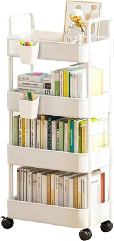 Opbergtrolley, 4-laags trolley op wielen, keuken opslag utility kar, rollend opbergrek voor slaapkamer, badkamer, kantoor (kleur: zwart