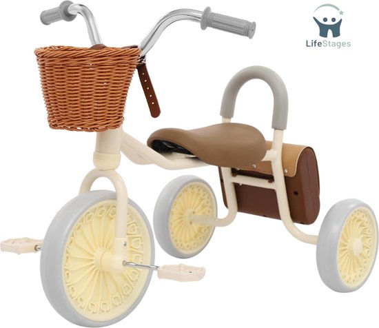 LifeStages - Loopfiets 2 Jaar - Loopfiets - Kinderloopfiets - Driewieler - met Mand en 3 Wielen - In Hoogte Verstelbaar - Wit