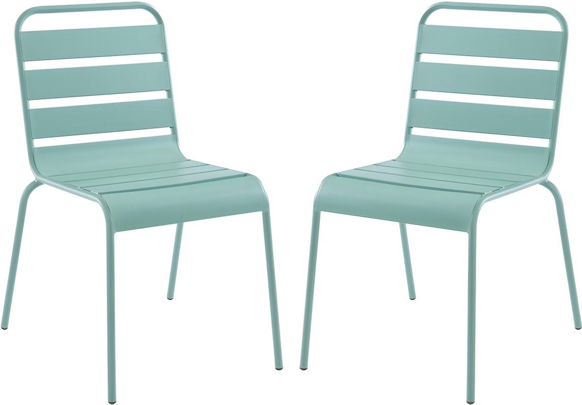Stapelbare metalen tuinstoelen in amandelgroen - Set van 2.