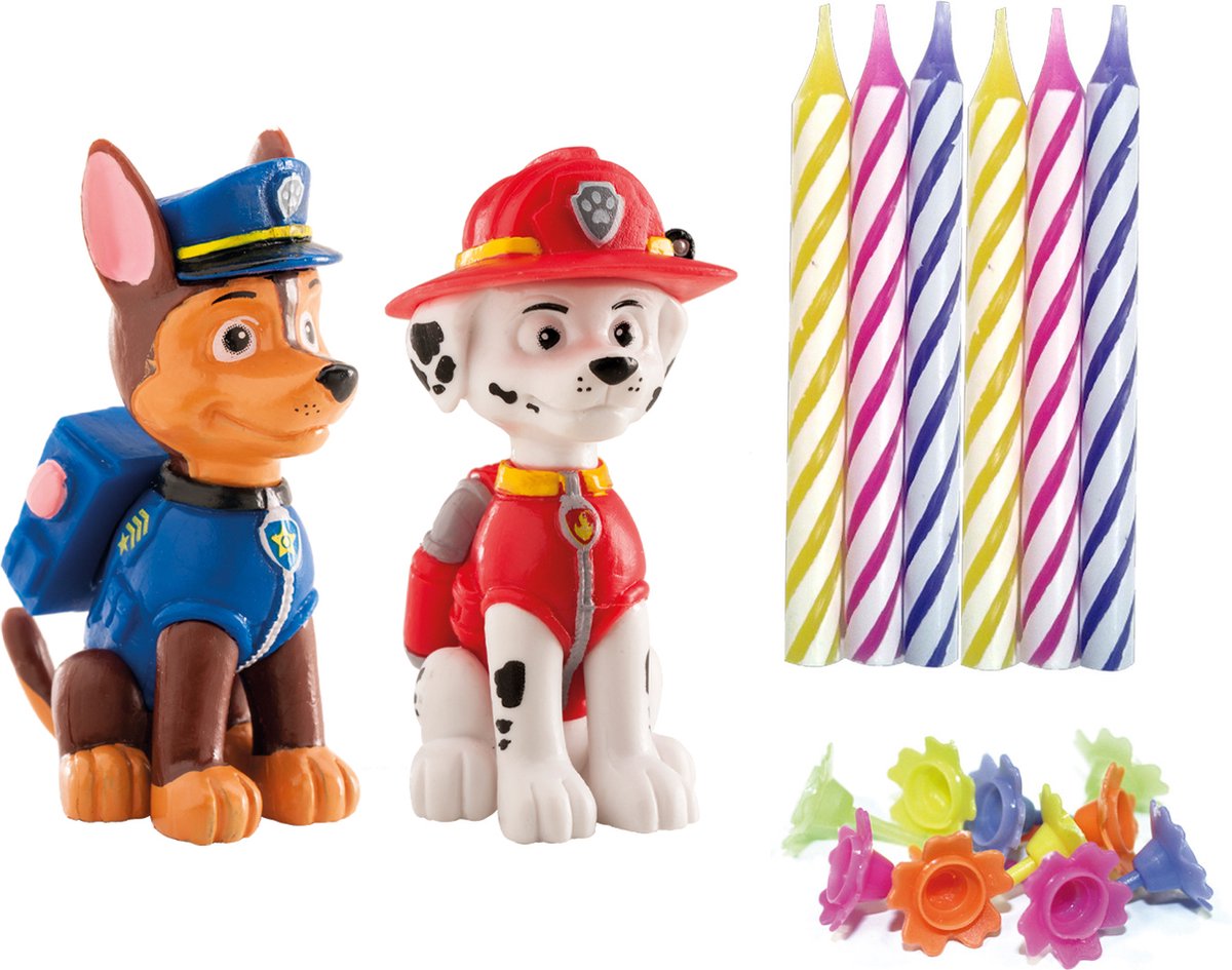 Taartdecoratie - Set Paw Patrol - Chase - Marshall - Kaarsjes - Taarttopper
