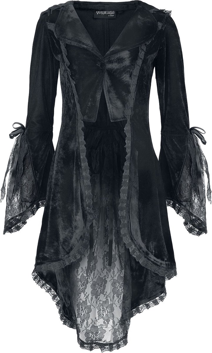 Gothicana Zwart fluwelen vest met kanten details - Dames - XXL