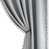 JGS ® Rideau opaque à pompons rideau gris avec anneaux perforés, style maison de campagne, isolant thermique, rideau thermique, rideaux occultants pour chambre de fille, salon, chambre à coucher, 2 pièces (gris, 140 x 225 cm)