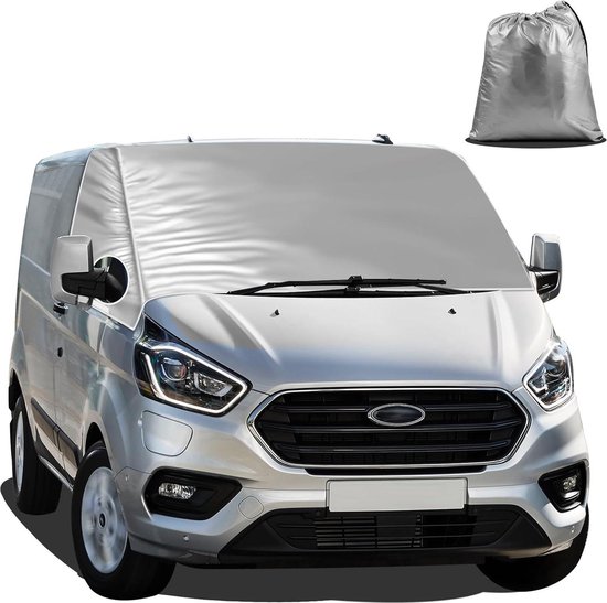 Housse de pare-brise pour Ford Transit Custom 2012-2022 - 100% occultant - neige - gel - glace - coupe-vent - imperméable - protection UV - pare-soleil.