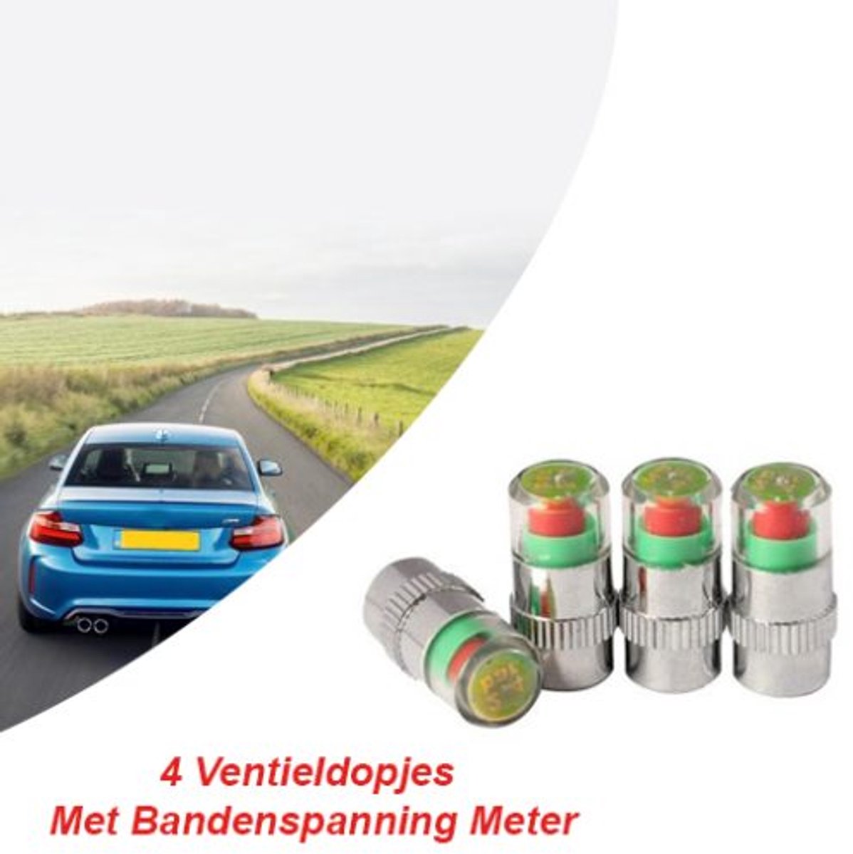 2-Set Bespaar Veel Tijd & Geld – 4 Ventieldopjes met Bandenspanning Meter