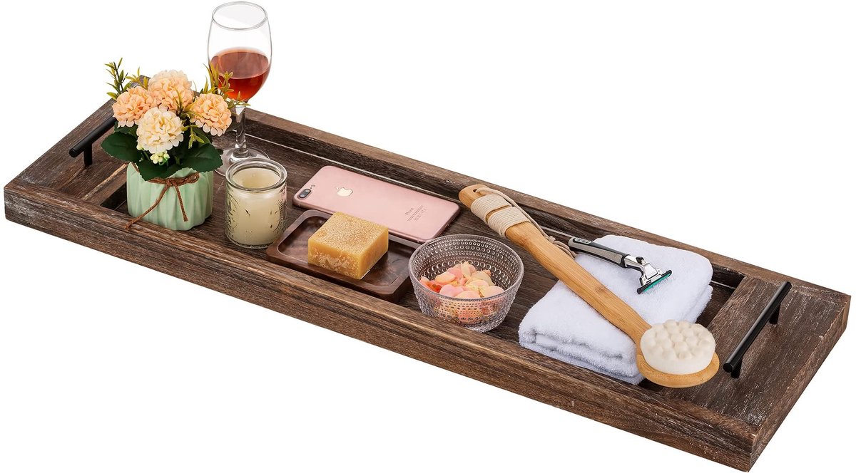 My Ninki ® Extra Groot Rustiek Houten Badkuip Dienblad met Handvatten voor Luxe Ontspanning