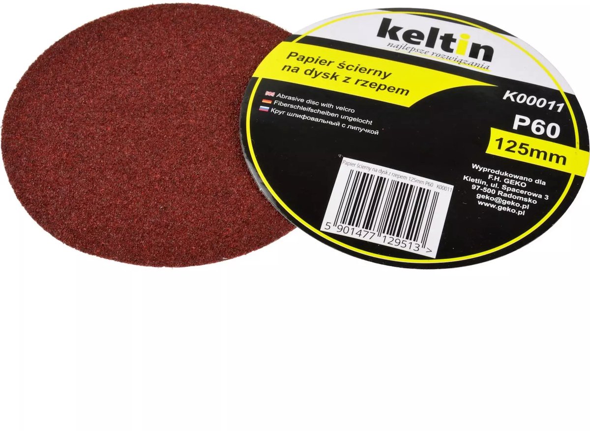 Keltin Velcro schuurdiscs 125mm P60 - Aluminiumoxide - Set van 100 stuks