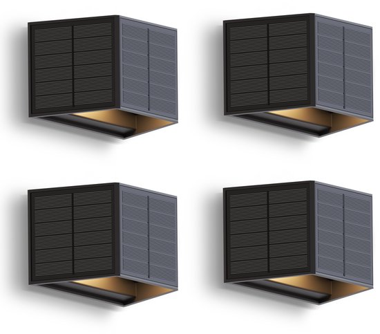 Calex Caserta Solar Wandlamp - 4 Stuks - Up & Down Tuinverlichting - Zonne-energie - Warm Wit Licht - Zwart