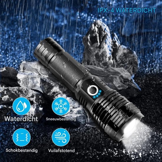 Lampe Torche Led Ultra Puissante, 30000 Lumen Lampe De Poche, Lampe Torche Rechargeable USB, XHP160 Lampe Tactique en Aluminium, IPX6 Étanche Lampe Tactique Torchespour Camping Randonnée