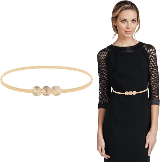 Skinny Metal Riem Dunne Elastische Riem voor Vrouwen Jurk Gouden