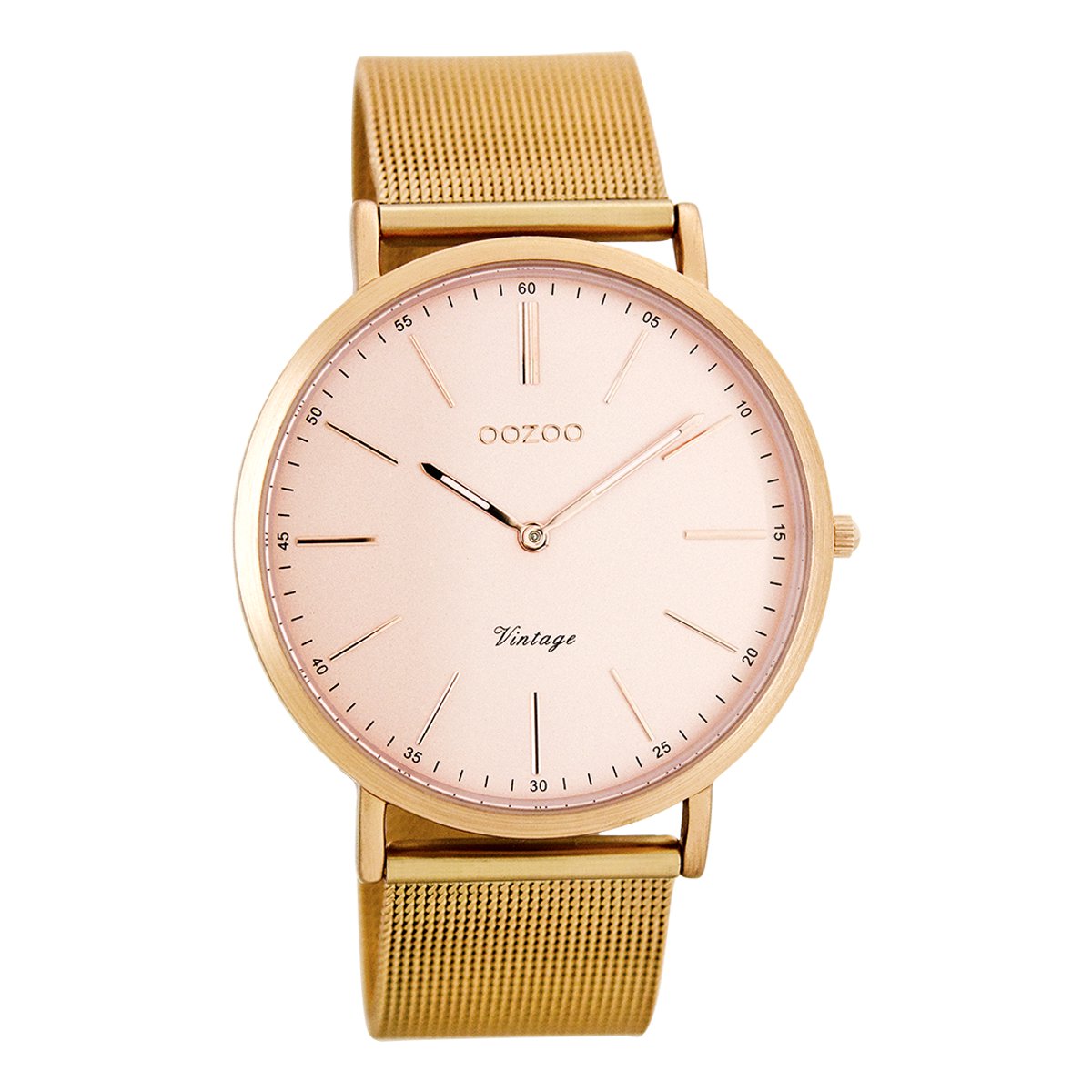 OOZOO Timepieces - Rosé goudkleurige horloge met rosé goudkleurige metalen mesh armband - C7391