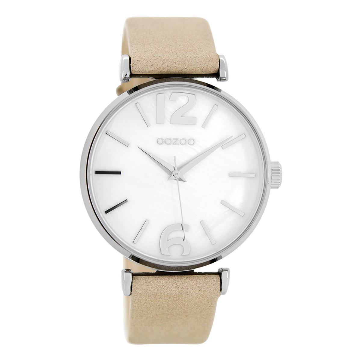 OOZOO Timepieces - Zilverkleurige horloge met zand leren band - C8690