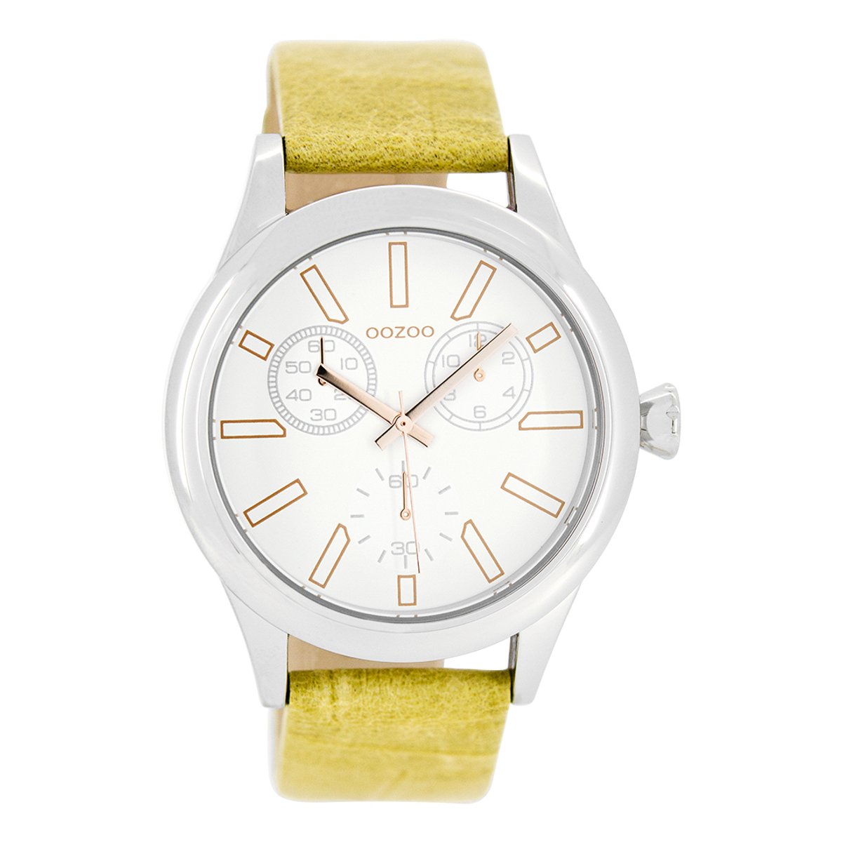 OOZOO Timepieces - Zilverkleurige horloge met zand leren band - C8695
