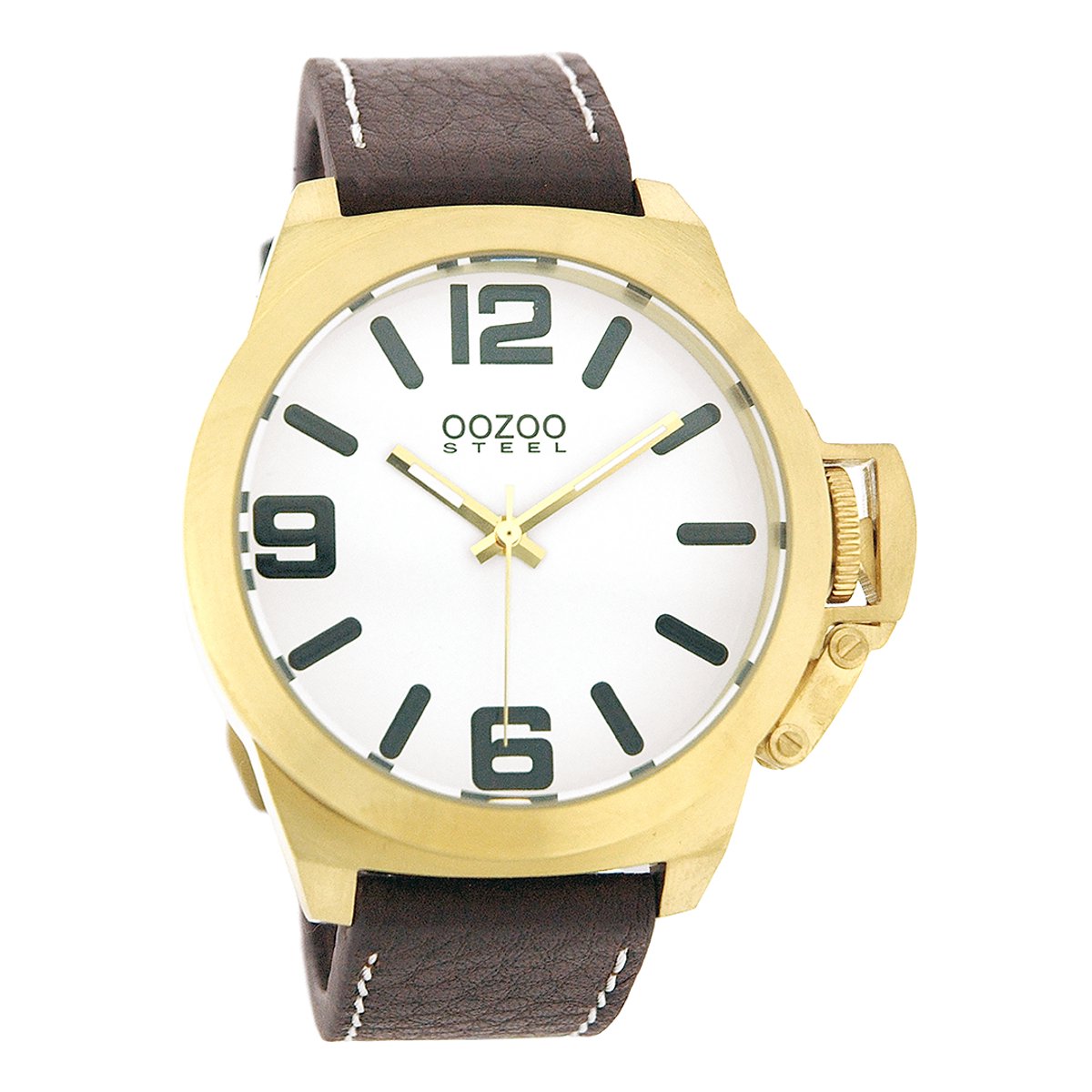 OOZOO Timepieces - Goudkleurige horloge met bruine leren band - OS009
