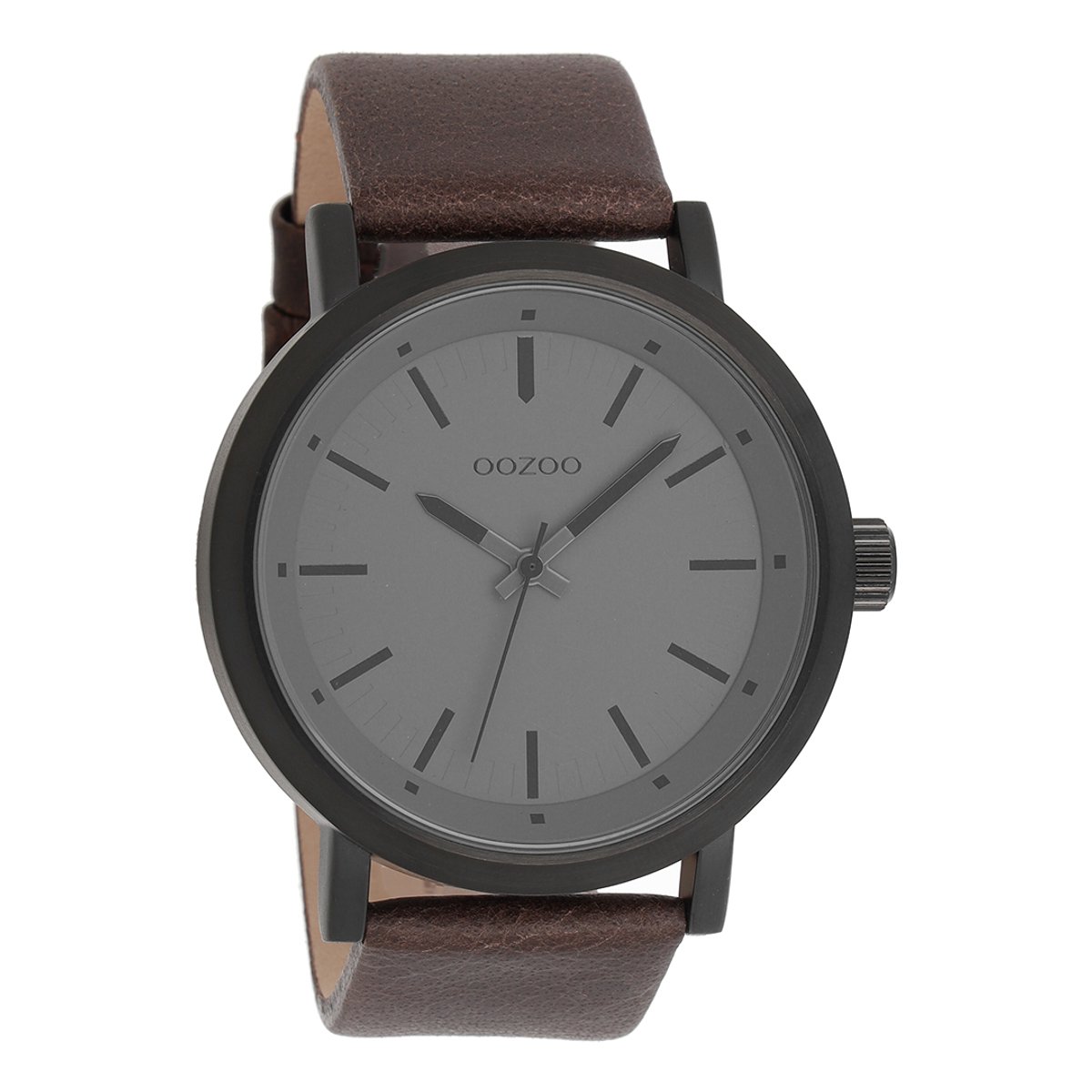 OOZOO Timepieces - Zwarte horloge met bruine leren band - C8254