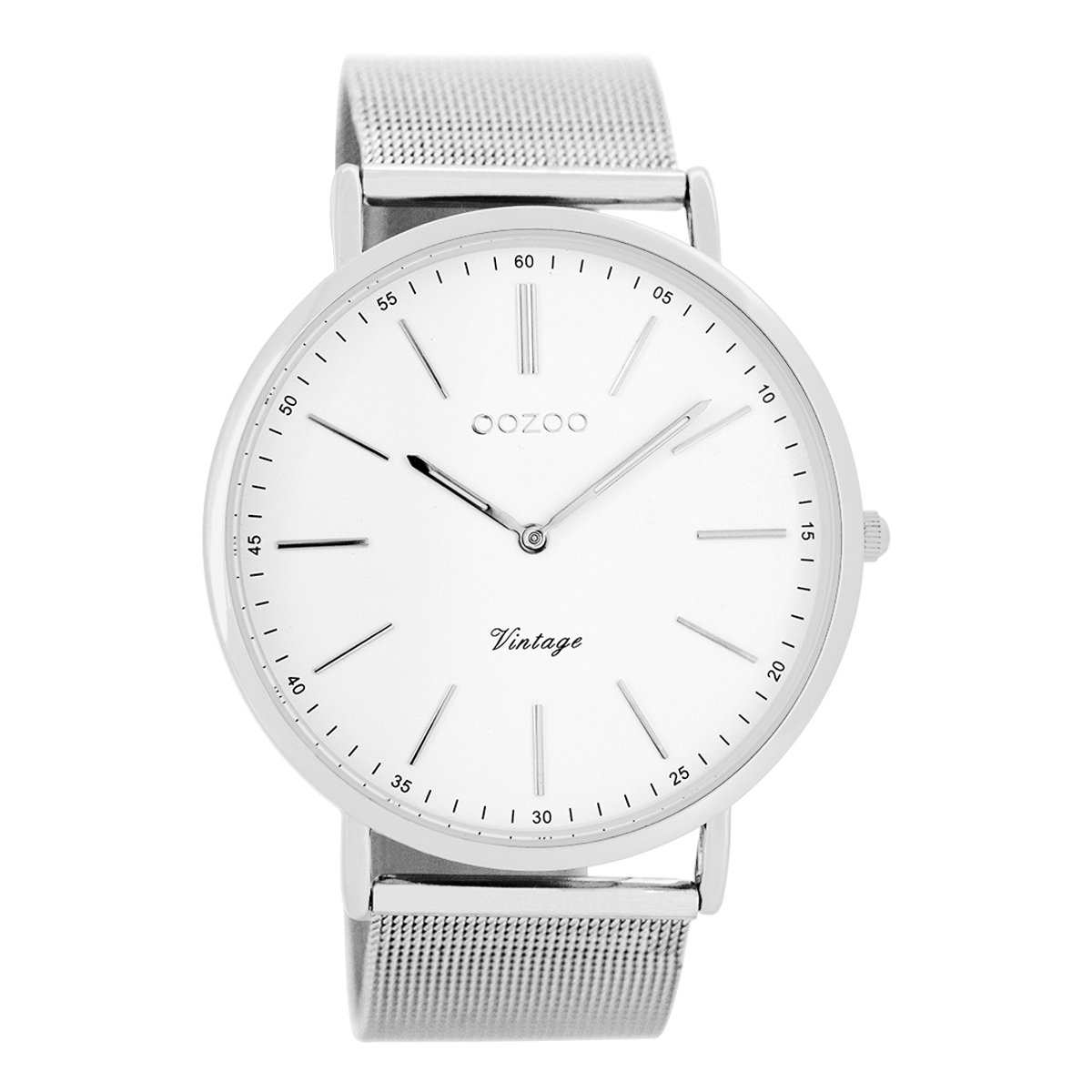 OOZOO Timepieces - Zilverkleurige horloge met zilverkleurige metalen mesh armband - C7380