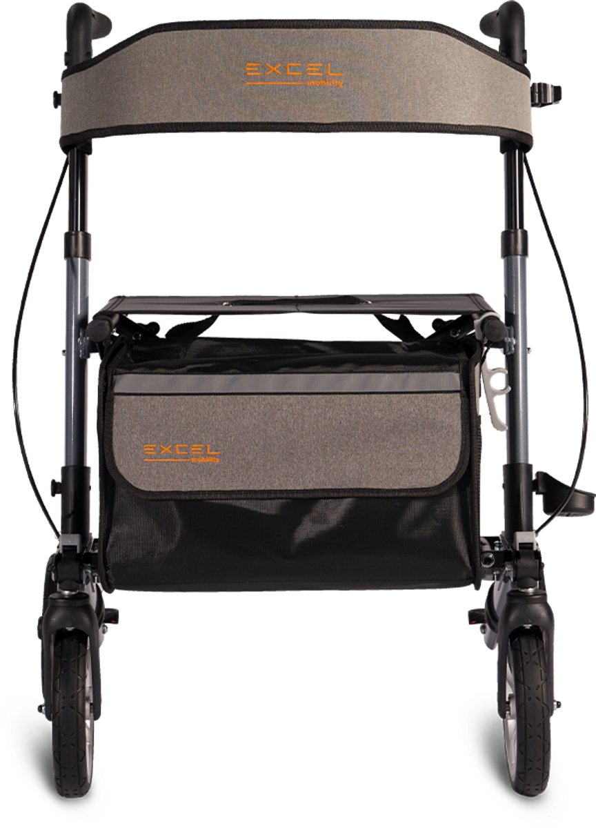 Excel 3-Motion Lichtgewicht en Opvouwbare Rollator - Compact opvouwbaar - Voor binnen en buiten - 8 kg - Met comfortzitting - Rugband - Afsluitbare tas - Stokhouder - Thunder Grey