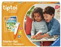 Starter-Set Stift + Boek 'Wereldatlas' met oranje pen, boek met dieren en wereldkaarten. Twee kinderen leren met de pen.