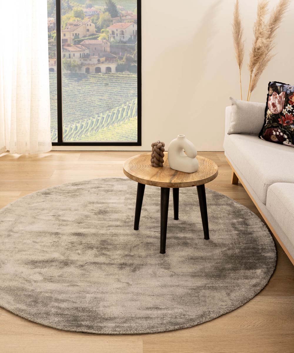 Viscose vloerkleed rond - Glamour zilver 250