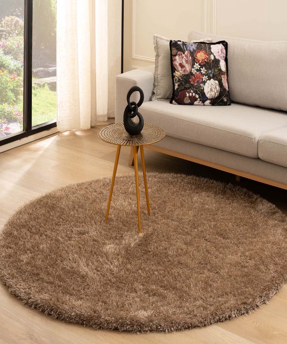 Tapeso Rond hoogpolig vloerkleed velvet - Posh beige 120