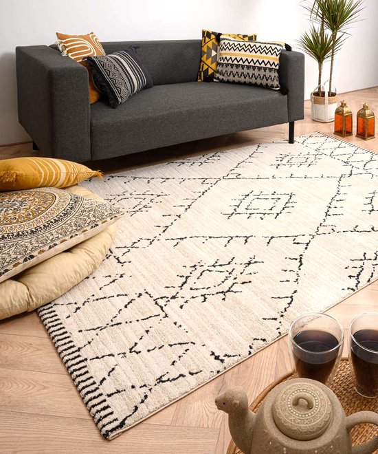 Tapis berbère Beni Ouarain Sufian - crème/noir 240x340 cm