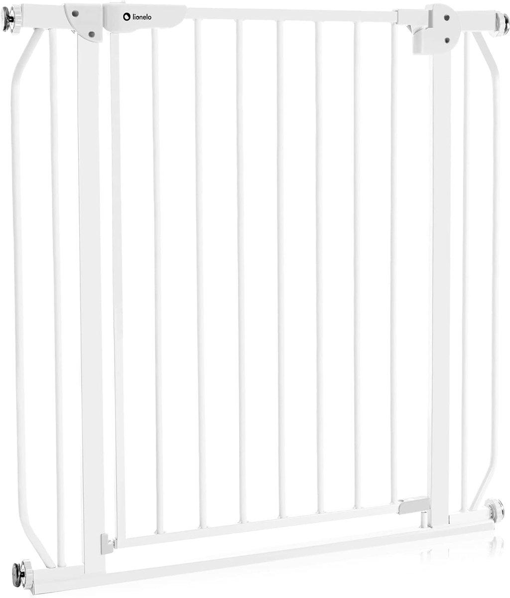 UISEBRT Traphek, deurbeschermingsrooster, zonder boren, traphek, deurrooster, voor baby's, voor breedtes 85 - 95 cm, zelfsluitend, met één hand te openen, metalen rooster, wit