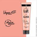 Taft Gliss Sleeky Smooth Straightening Cream tube. Zacht perzikroze kleur, zwarte dop. Vegan formule en recycle logo.