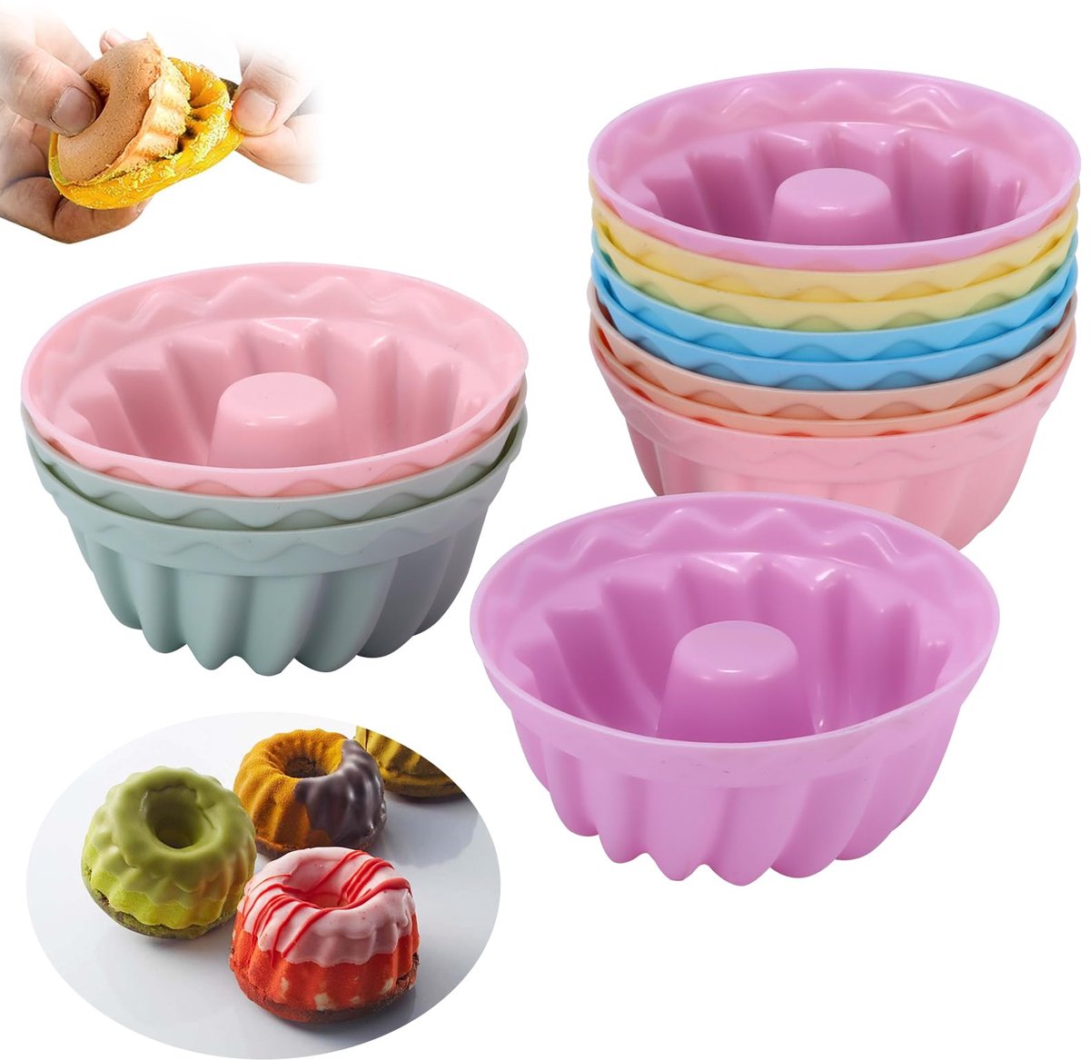 My Ninki ® Veelzijdige Mini Tulband Bakvormen Set van 12 in Diverse Kleuren voor Heerlijke Creaties