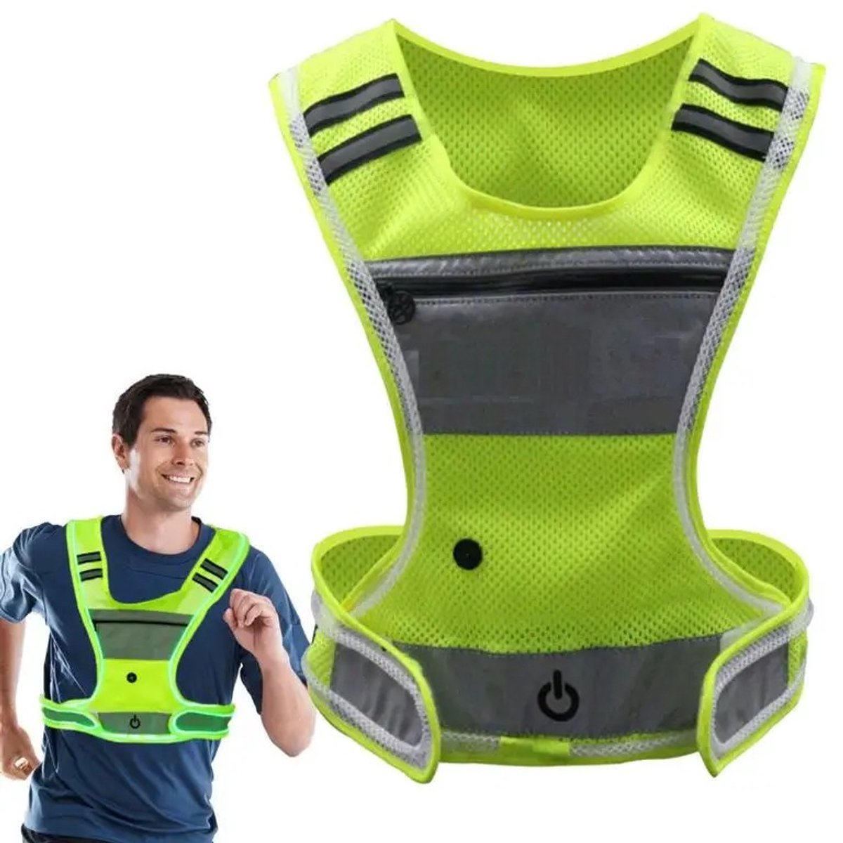 DeXem - Oplichtend led-reflecterend hardloopvest - hardloop vest - Verstelbare koplichthoek en elastische riem Veiligheidsnachtlampje - Vest USB-opladen Nachtwandelen