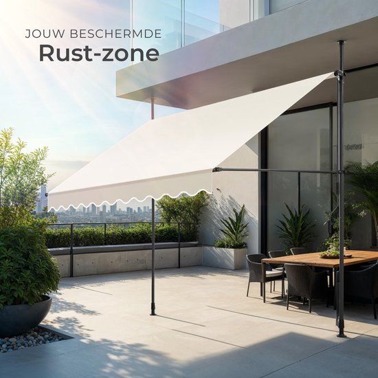 tillvex Klemluifel 200 cm grijs met handslinger, voor balkon, balkonluifel zonder boren, luifel uv-bestendig en in hoogte verstelbaar, zonwering, waterdicht