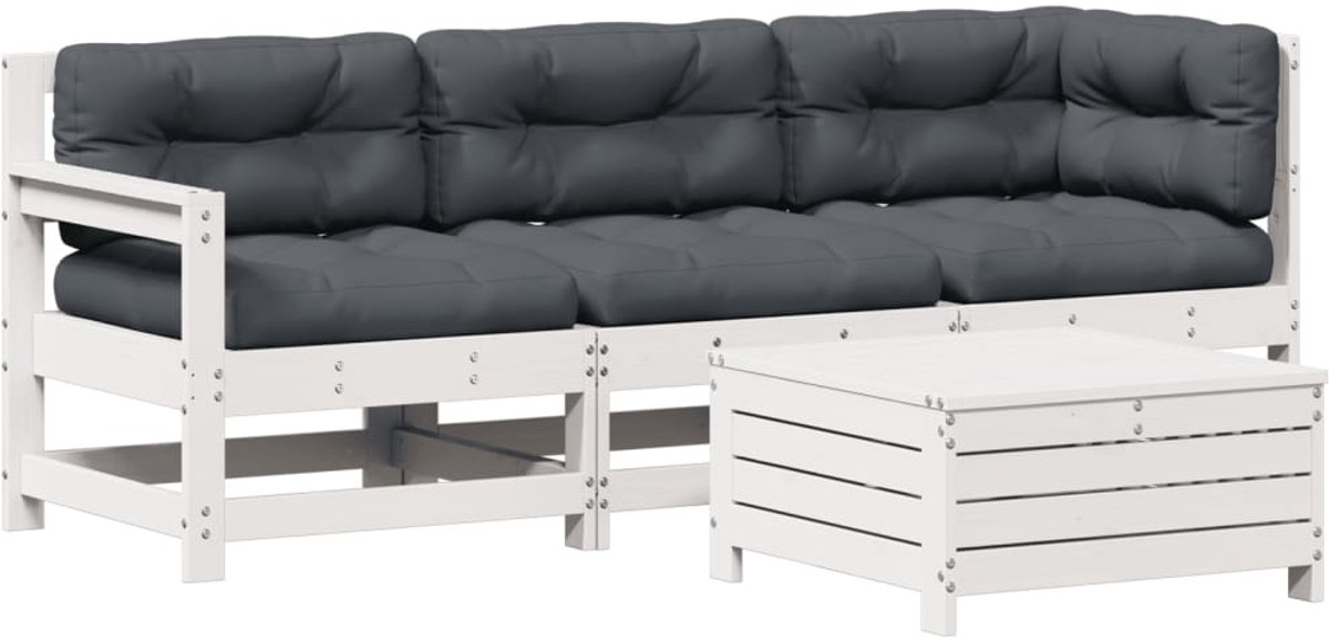 Loungeset van massief grenenhout met kussens - Tuinmeubel - Hout.