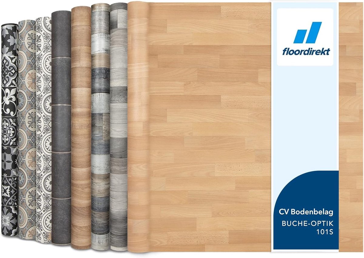 FLOORDIREKT Vloerbedekking - PVC vloeren - Atlantic - Beuken Look 101s - Vinyl vloeren - Natuurlijk houteffect - Dikte 1,9 mm - 100 x 450 cm