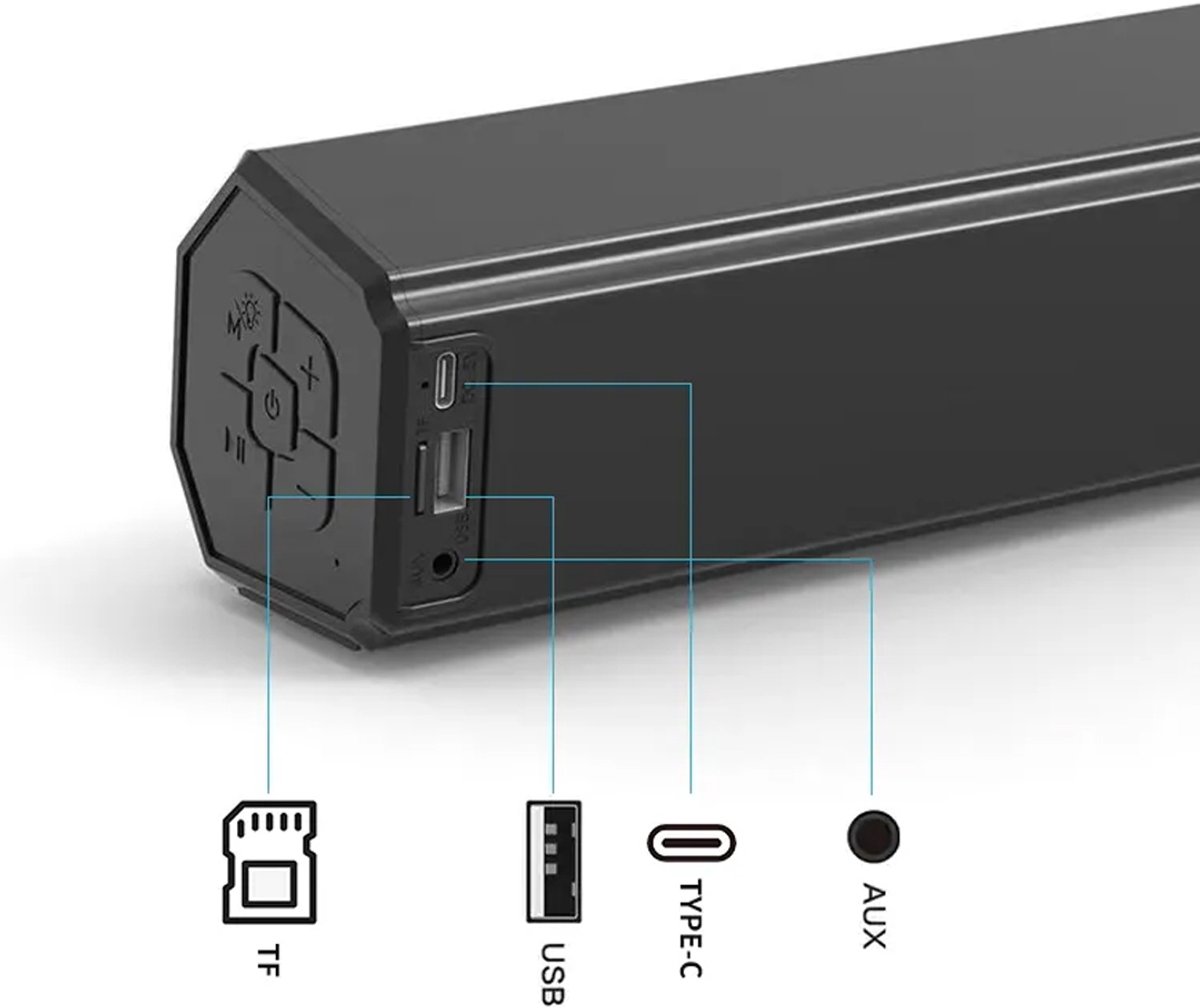 Afbeelding 3 van OKOP Soundbar voor TV - Draadloos - LED RGB licht - Hoogwaardig geluid - Film, Muziek & Games