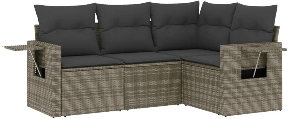 The Living Store 4-delige Loungeset met kussens poly rattan grijs - Loungeset - Tuinset - Lounge Set - PE-rattan - Outdoor Furniture